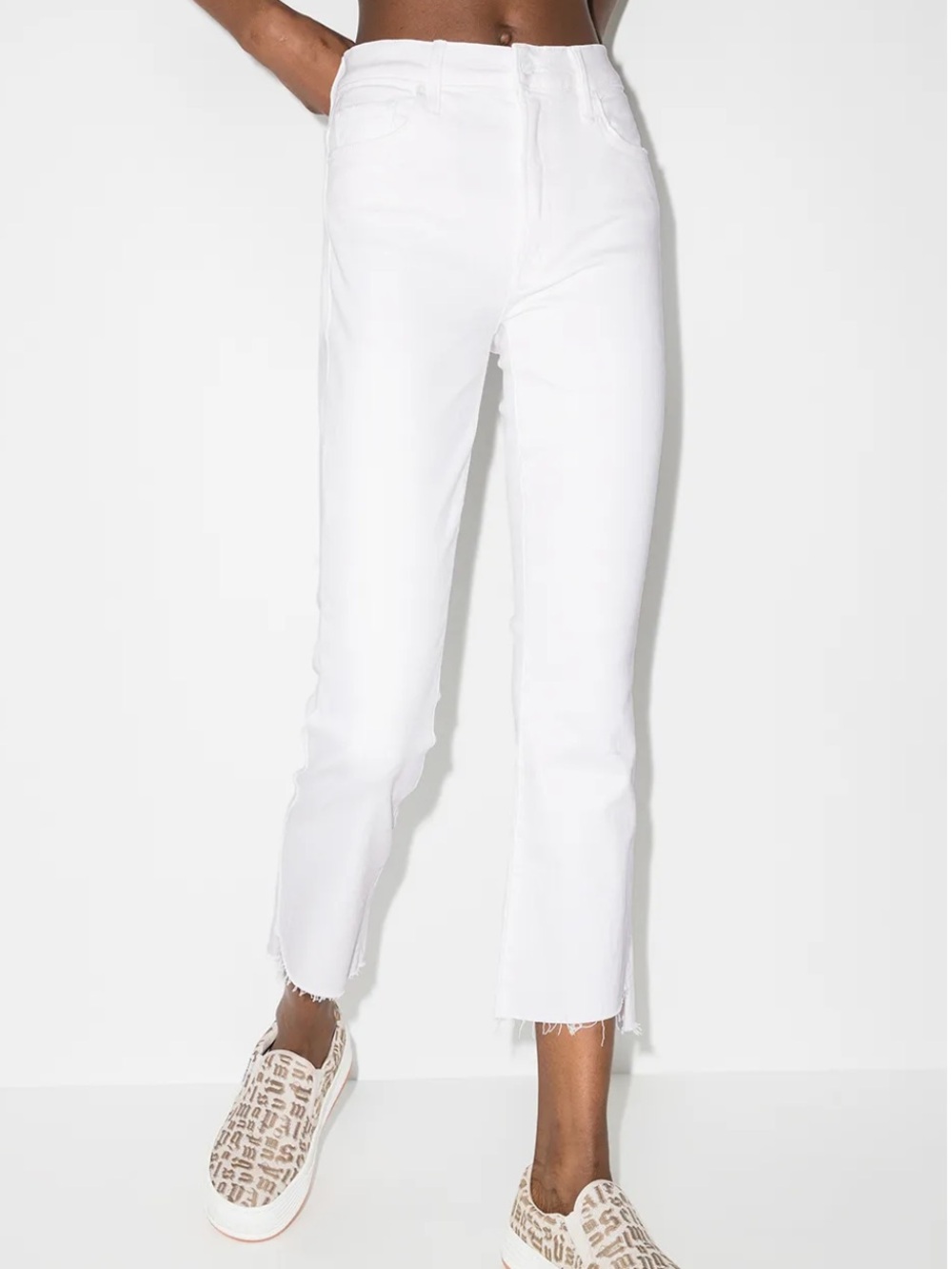 MOTHER White High-Rise the insider Crop step fray Straight Jeans